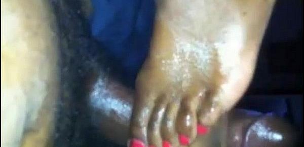  Ebony red toe nail wet footjob